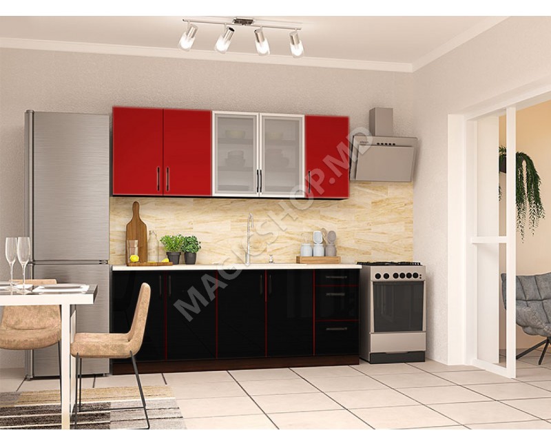 Кухня Yasen Франческа 2 м graffit grey/red light/black light